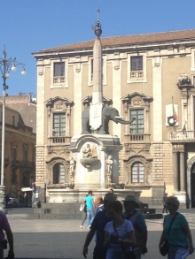 Famous elephant statue made of lava rock in Piazza Duomo