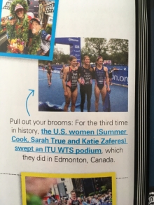 Podium page of "Recent Notable Moments in the World of Multisport." Triathlete Magazine, December 2016, p. 88