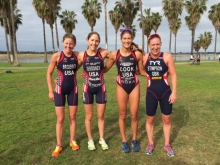 Post-race with Jodie Stimpson and OTFM teammates Lindsey Jerdonek and Jessica Broderick